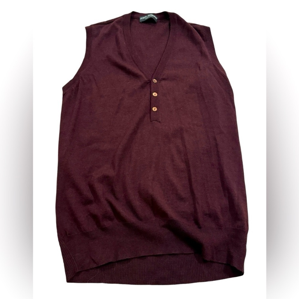 DOLCE & GABBANA Chocolate Brown Sweater Vest w/ Buttons Ribbed Back Size 56 VGUC